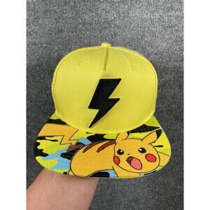 Pokemon Pikachu Snapback Flat Bill Hat One Size Yellow Embroidered 2017